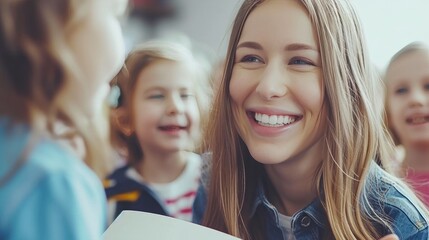 Obraz premium Captivating Read-Aloud: Preschool Teacher and Kids Together