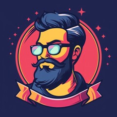 barbershop logo design with colorfully neon flat illustration