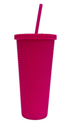 Bright Pink Textured Tumbler with Straw for Cold Beverages