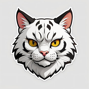 Stylized White Tiger Head Isolated Design. Artistic and bold illustration of a white tiger, perfect for use in sports team branding, decals, and powerful design elements.