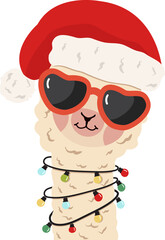 alpaca wearing a Santa hat while hanging a light bulb