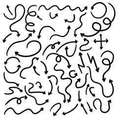 Hand drawn collection of arrows on a white background.