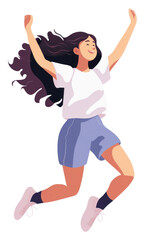 Obraz premium PNG An asian young girl jumping happily dancing white background exercising