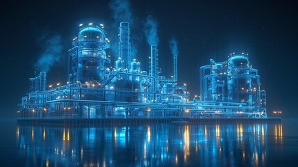 Fototapeta premium a blueprint of a Smart factory,Soft glowing lines outline