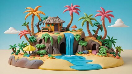 Obraz premium Tropical island with palm trees made wth clay
