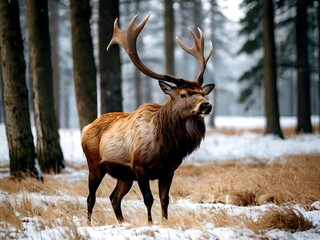 Fototapeta premium Majestic stag with beautiful impressive antlers