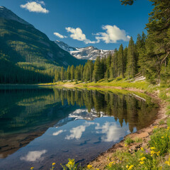 lake in the mountains |"Tranquil Greenery and Clear Waters"
