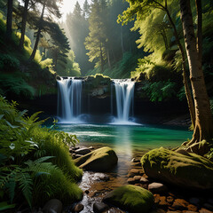 Green Oasis with Cascading Waterfall
