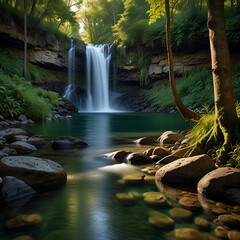 Green Oasis with Cascading Waterfall
