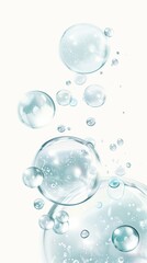 An elegant and minimalistic background featuring a series of floating bubbles in light blue, with one large bubble at the center against a white backdrop.