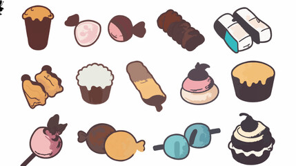 Hand draw abstract bakery icon set. Bread. Cake. Cookies. Buns.