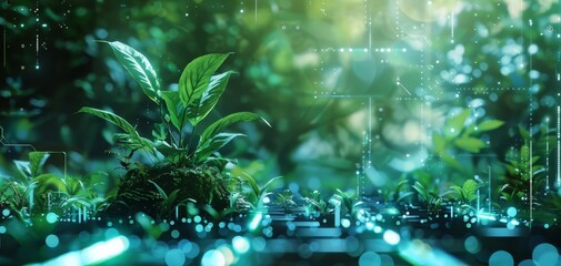 An inspired nature scene with advanced technological elements