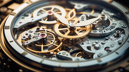 Watch Mechanisms - Clock, Gears, Clockwork, Microphotography, Close-up, Detailed, Magnified, High-Resolution, Professional, Focus