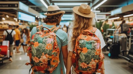 Fototapeta premium Tender Moments: Lovers' Last Goodbye at Busy Airport