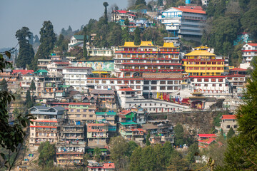 Dali Monastery, Sikkim, India - 11.04.2023: Tibetan monks, Mask Dance in the Tibetan monastery