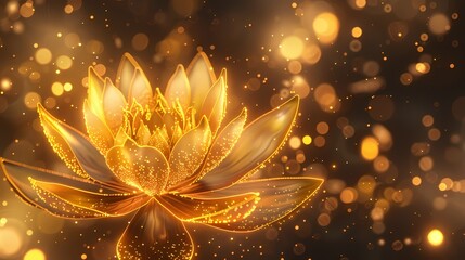 Digital technology optical fiber glowing golden lotus illustration poster background