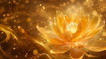 Digital technology optical fiber glowing golden lotus illustration poster background