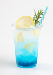 Blue Hawaii Italian soda with lime isolated on white background