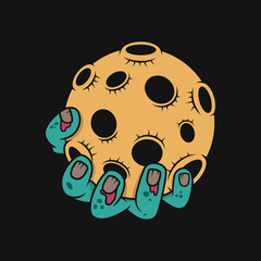 Fototapeta premium Cartoon illustration of a monster's hand gripping a planet.