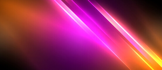 Neon dynamic diagonal light rays background. Techno digital geometric concept design for wallpaper, banner, presentation, background