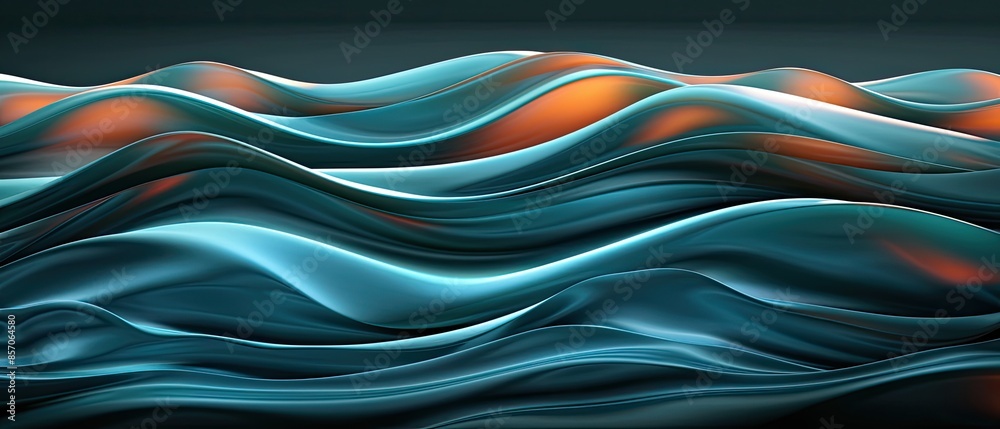 Wall mural abstract ocean wave art with flowing blue and orange colors, creating a dynamic and fluid visual eff