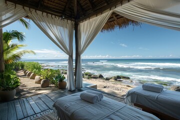 Plakat A beachside spa offering massages with a view of the ocean