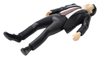 PNG Man in suit sleeping on the floor adult toy white background