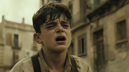 a 17 year old boy in spain in the 1930s upset and crying