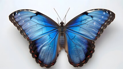 Fototapeta premium Blue morpho butterfly isolated on white background, studio shot.