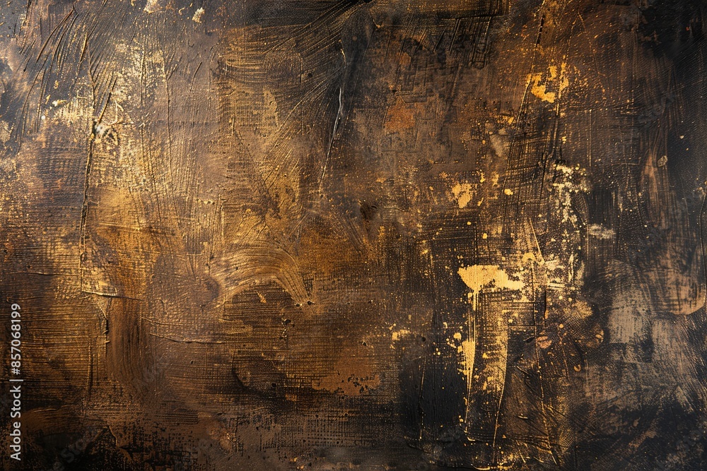 Poster Sophisticated bronze abstract art background with rich brushstrokes and metallic luster on a stylish canvas surface