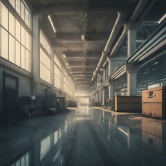 Obraz premium Industrial Interior | Factory Floor | Production Line | Inside a Modern Industrial Facility | Grungy Industrial Warehouse Interior high resolution image at 300 DPI