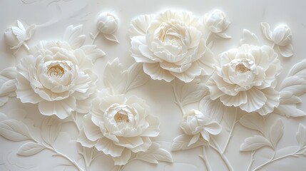 White paper carving peony flowers illustration poster background