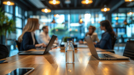 Blur office meeting blurred background with business people working group in boardroom discussion, executive seminar or professional training in enterprise