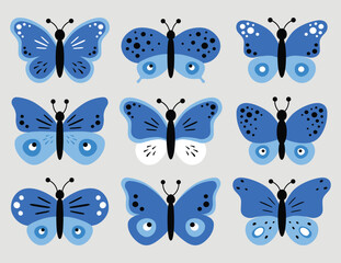 Set of vector colorful butterflies. Collection of butterflies.Set of brown butterflies isolated on white background, collection of silhouettes. Butterfly flying shape,vector design.Abstract modern art