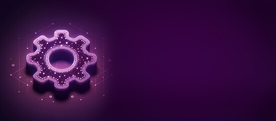 Gear or cogwheel or settings icon low poly design.Settings or options polygonal illustrations on a purple background.