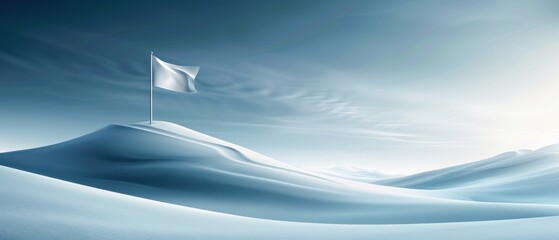 Bright path winding to a summit flag, denoting goals and milestones Deep blue tones, inspirational theme