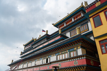 Dali Monastery, Sikkim, India - 11.04.2023: Tibetan monks, Mask Dance in the Tibetan monastery