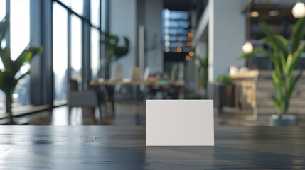 Obraz premium blank white card, invitation card, Shared workspace, office space interior