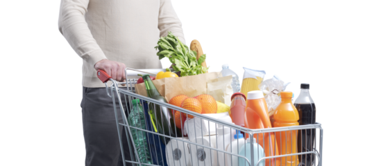 Man doing grocery shopping and pushing a trolley