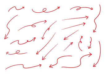 シンプルなペンの手書きの矢印セット ベクター 赤