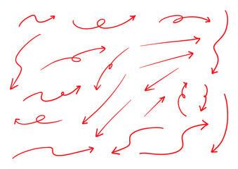 シンプルなペンの手書きの矢印セット ベクター 赤