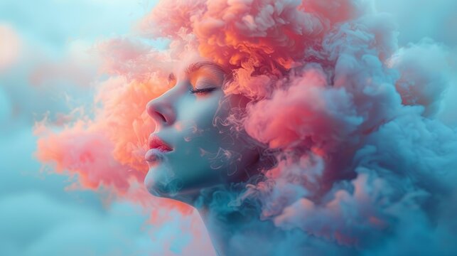 A person with a speech bubble filled with negative self-talk phrases, illustrating the destructive nature of negative thinking patterns in mental health. Illustration, Minimalism,