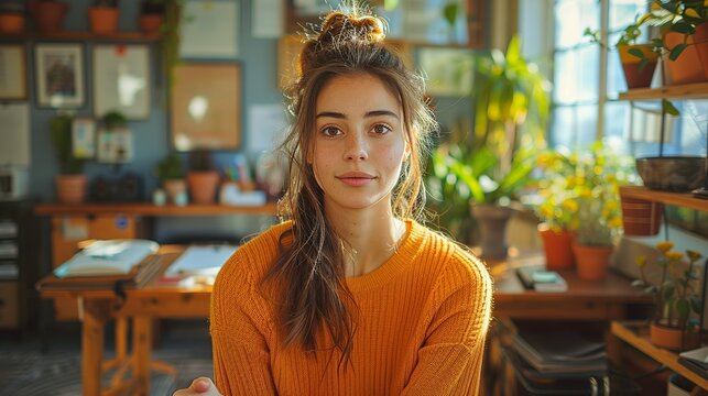 A woman sitting in a therapistâ€™s office, visibly nervous but starting to talk, illustrating the courage it takes to seek help for mental health issues. Illustration, Minimalism,