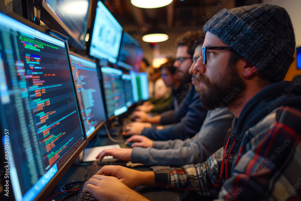 Poster Software Developers Collaborating on Source Code in a Modern Office