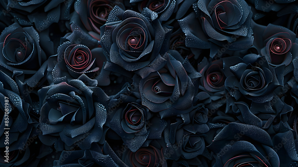 Wall mural dark moody black roses pattern close up , gothic background concept - Wall murals