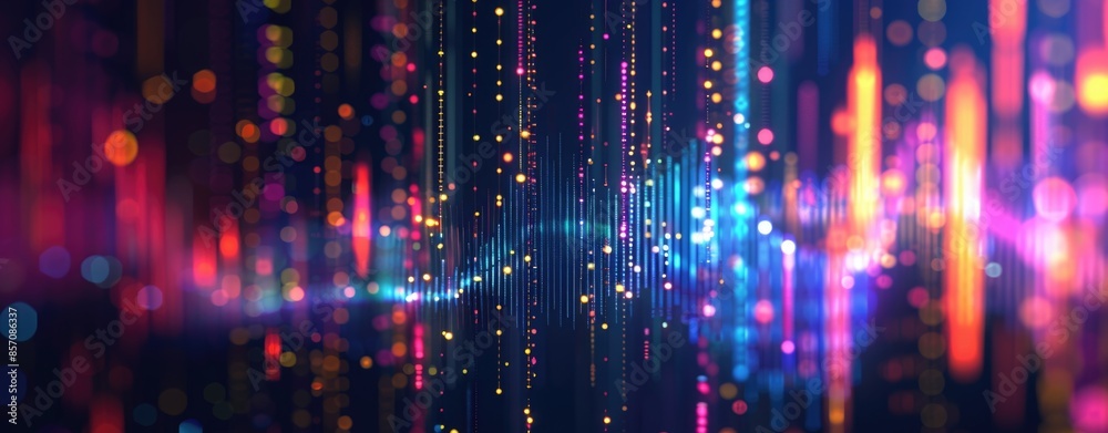 Wall mural abstract digital background with colorful bars and lights.