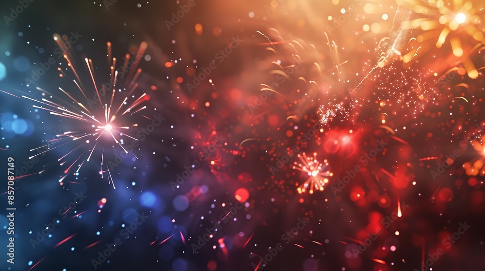 Poster american flag colors and fireworks mockup background