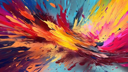 Explosion of colorful vibrant fluid paint splashes on white background. AIG35.