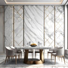 3d rendering background, white marble with pattern wall, design wall, dinning room, nobody, 