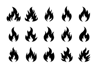 Simple Fire Icons Collection. Fire Flame Symbol Flat Style Vector Illustration. Campfire Bonfire Danger Heat Warm Sign Design Element.